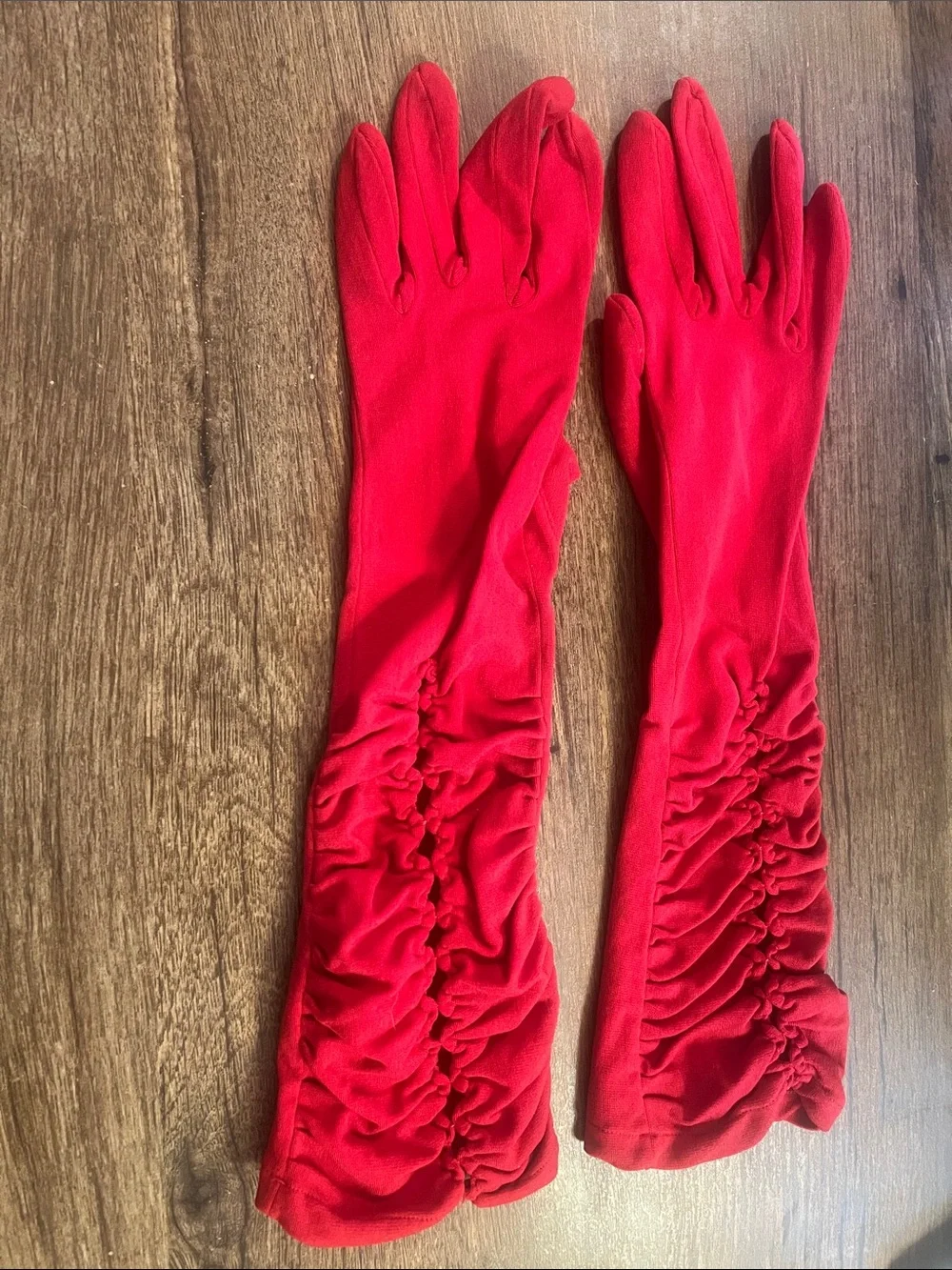 Rita Red Ruched Long Gloves